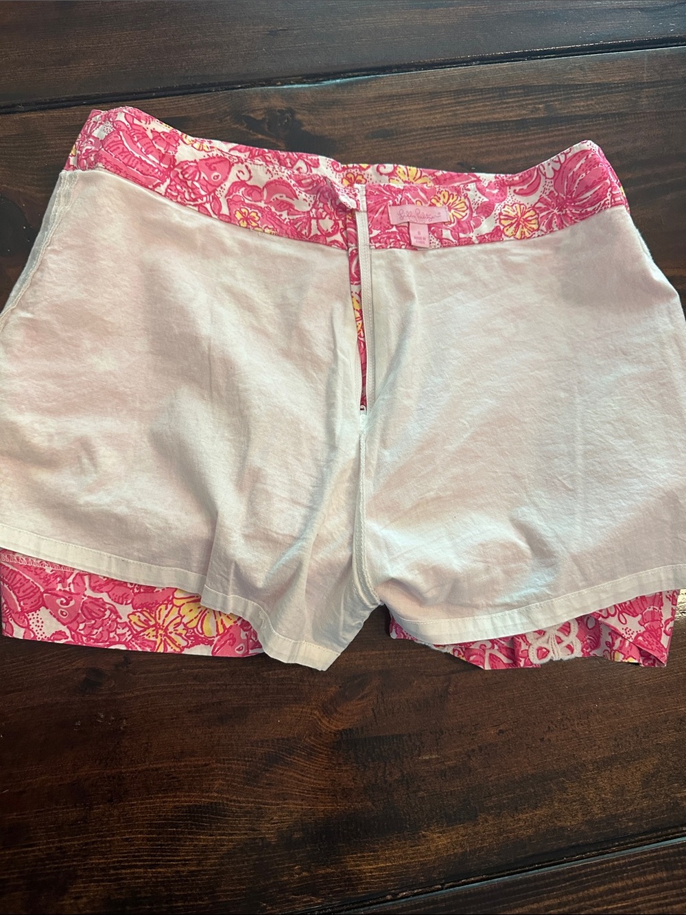 Lilly Pulitzer Jarvey Chum bucket pink white yellow embroidered detail 8 skort - Picture 11 of 12